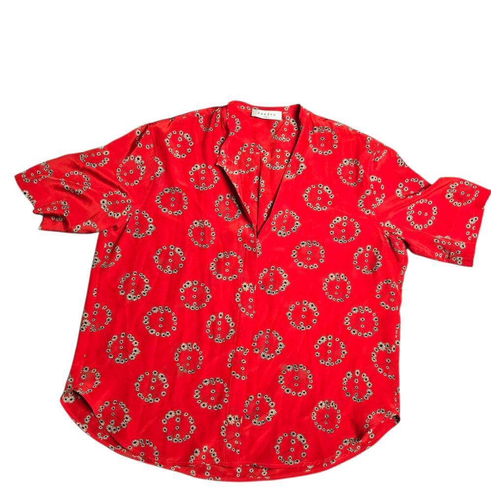 Sandro Paris Cyrielle Blouse in Red Print Silk‎ Size: 3
